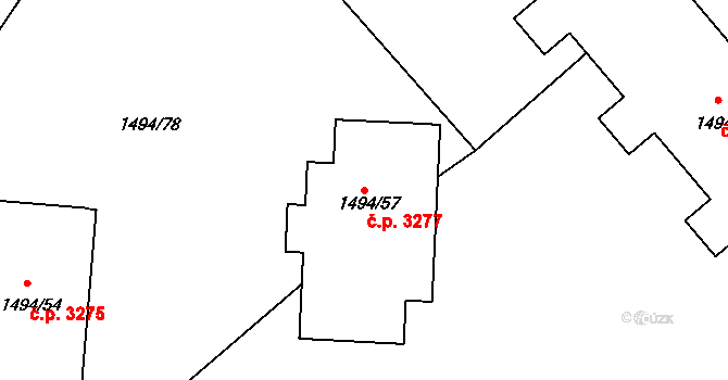 Mělník 3277 na parcele st. 1494/57 v KÚ Mělník, Katastrální mapa