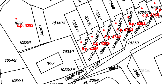 Mšeno nad Nisou 4368, Jablonec nad Nisou na parcele st. 1034/24 v KÚ Mšeno nad Nisou, Katastrální mapa