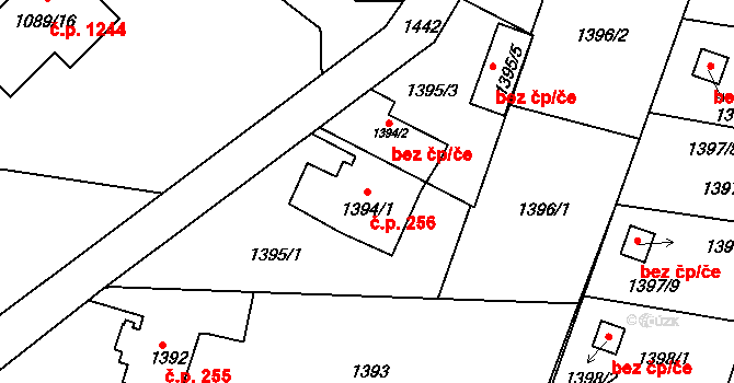Lyžbice 256, Třinec na parcele st. 1394/1 v KÚ Lyžbice, Katastrální mapa