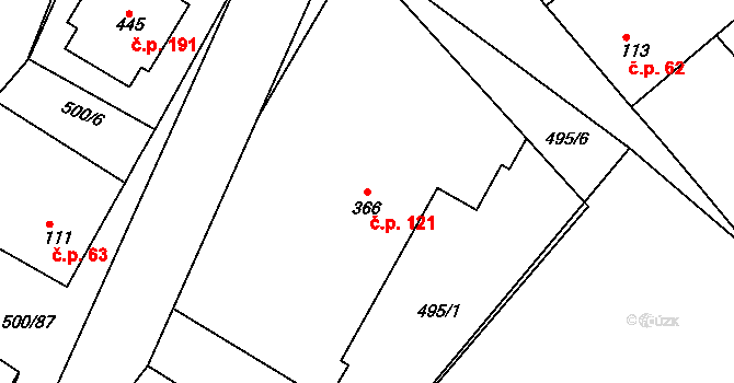 Sedlčánky 121, Čelákovice na parcele st. 366 v KÚ Sedlčánky, Katastrální mapa