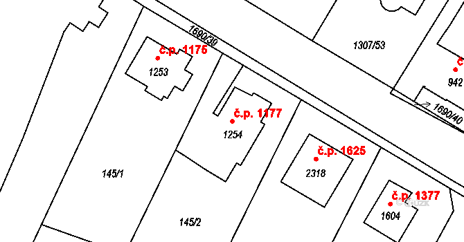 Říčany 1177 na parcele st. 1254 v KÚ Říčany u Prahy, Katastrální mapa
