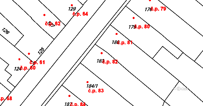 Sudoměřice 82 na parcele st. 183 v KÚ Sudoměřice, Katastrální mapa