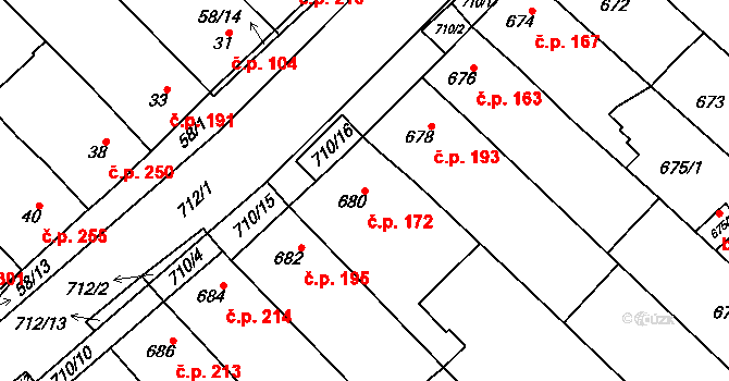 Zarazice 172, Veselí nad Moravou na parcele st. 680 v KÚ Zarazice, Katastrální mapa