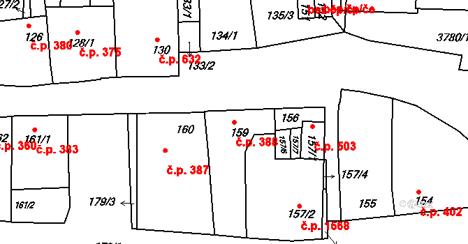 Bzenec 388 na parcele st. 159 v KÚ Bzenec, Katastrální mapa