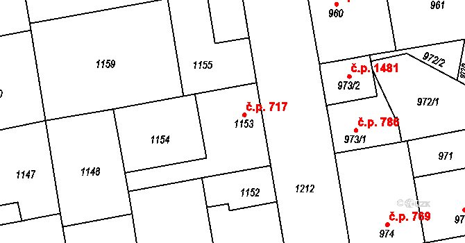 Dubňany 717 na parcele st. 1153 v KÚ Dubňany, Katastrální mapa