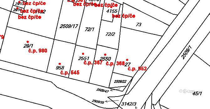 Kyjov 368 na parcele st. 2550 v KÚ Kyjov, Katastrální mapa