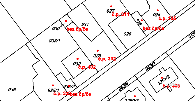 Hřebeč 312 na parcele st. 929 v KÚ Hřebeč, Katastrální mapa