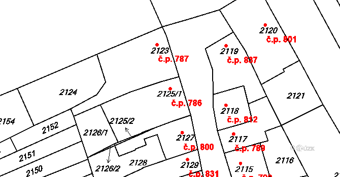 Slavíkovice 786, Rousínov na parcele st. 2125/1 v KÚ Rousínov u Vyškova, Katastrální mapa