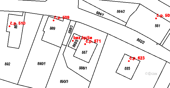 Město Albrechtice 571 na parcele st. 887 v KÚ Město Albrechtice, Katastrální mapa
