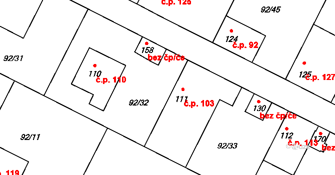 Cerhýnky 103, Cerhenice na parcele st. 111 v KÚ Cerhýnky, Katastrální mapa