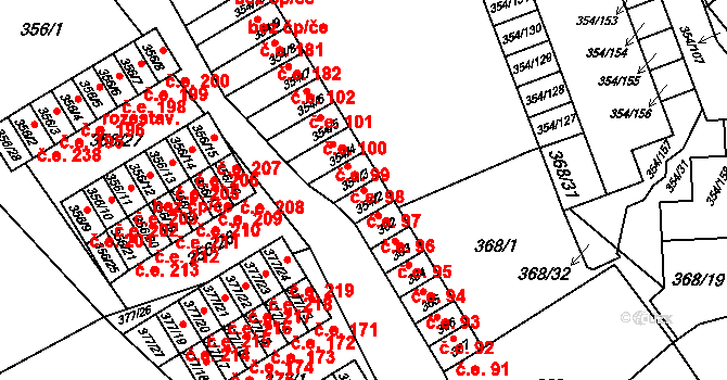 Hrádek nad Nisou 97 na parcele st. 354/2 v KÚ Hrádek nad Nisou, Katastrální mapa