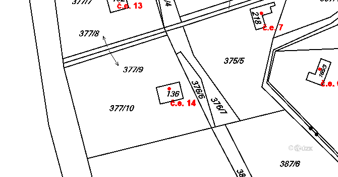 Hatě 14, Skuhrov na parcele st. 136 v KÚ Skuhrov pod Brdy, Katastrální mapa