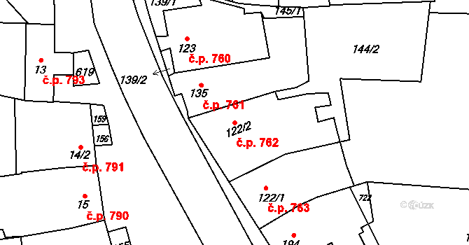 Loučany 762 na parcele st. 122/2 v KÚ Loučany na Hané, Katastrální mapa