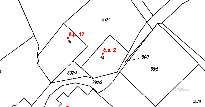 Kardavec 44, Hluboš na parcele st. 14 v KÚ Kardavec, Katastrální mapa