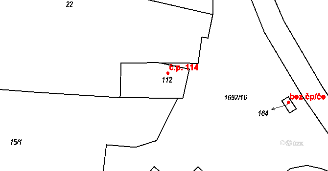 Malešov 114, Hoštka na parcele st. 112 v KÚ Malešov u Hoštky, Katastrální mapa