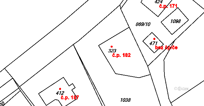 Smidary 182 na parcele st. 323 v KÚ Smidary, Katastrální mapa