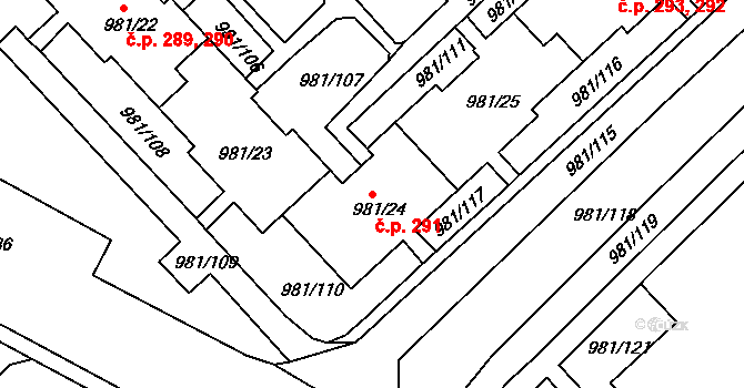 Chlumec 291 na parcele st. 981/24 v KÚ Chlumec u Chabařovic, Katastrální mapa