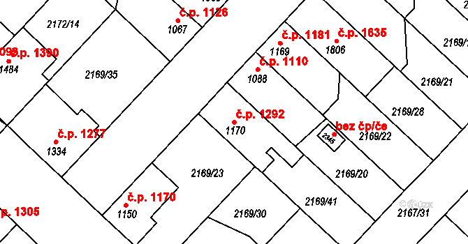 Lysá nad Labem 1292 na parcele st. 1170 v KÚ Lysá nad Labem, Katastrální mapa