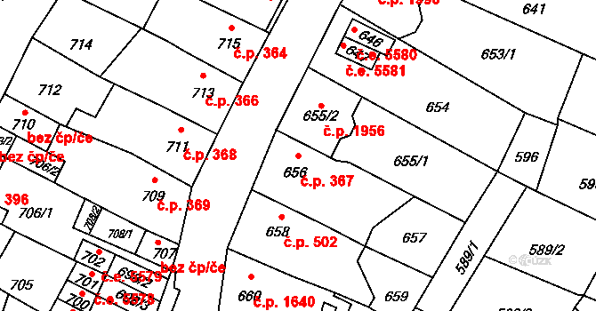 Kadaň 367 na parcele st. 656 v KÚ Kadaň, Katastrální mapa