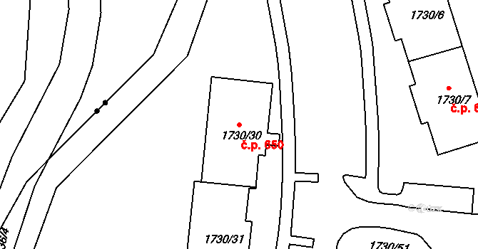 Miřetice u Klášterce nad Ohří 650, Klášterec nad Ohří na parcele st. 1730/30 v KÚ Miřetice u Klášterce nad Ohří, Katastrální mapa
