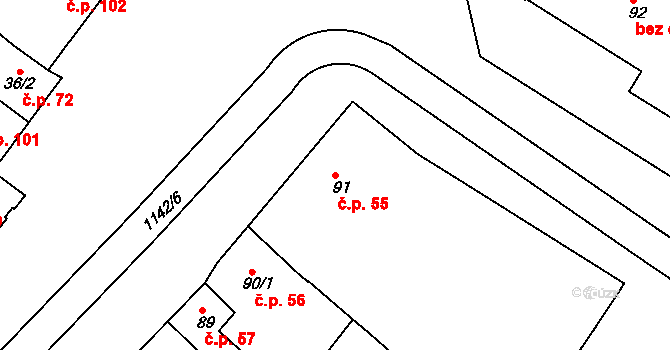 Náměšť nad Oslavou 55 na parcele st. 91 v KÚ Náměšť nad Oslavou, Katastrální mapa