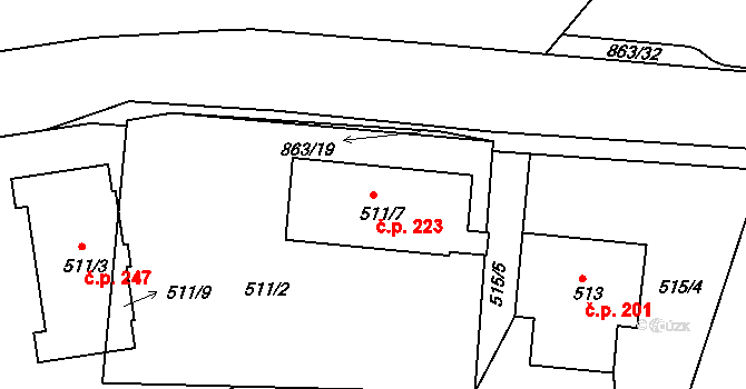 Čekanice 223, Tábor na parcele st. 511/7 v KÚ Čekanice u Tábora, Katastrální mapa
