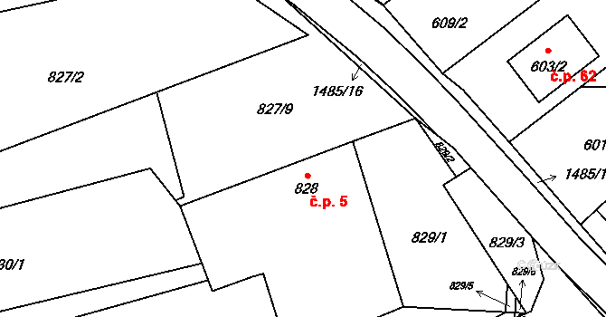 Černý Dub 5, Homole na parcele st. 828 v KÚ Homole, Katastrální mapa
