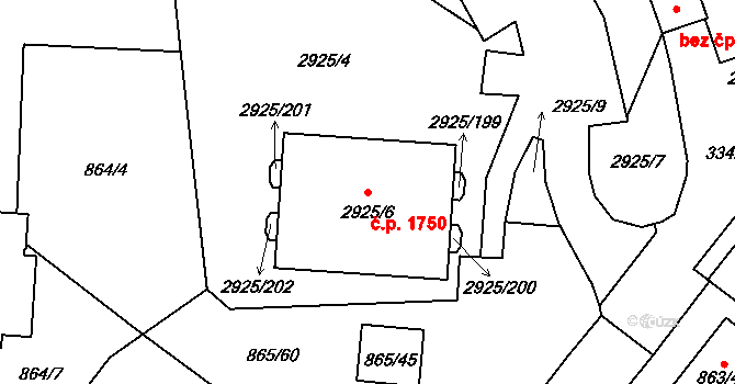Pelhřimov 1750 na parcele st. 2925/6 v KÚ Pelhřimov, Katastrální mapa