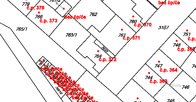 Místek 372, Frýdek-Místek na parcele st. 764 v KÚ Místek, Katastrální mapa