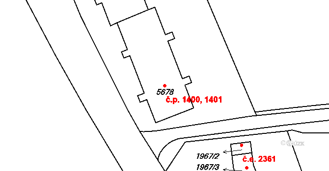 Cheb 1400,1401 na parcele st. 5678 v KÚ Cheb, Katastrální mapa