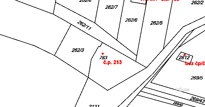 Pecínov 213, Nové Strašecí na parcele st. 783 v KÚ Nové Strašecí, Katastrální mapa