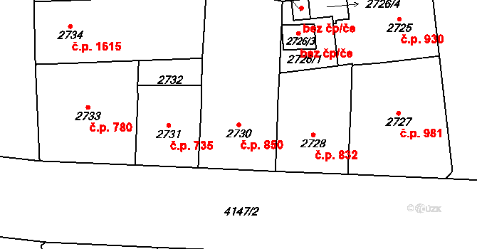 Vinohrady 850, Praha na parcele st. 2730 v KÚ Vinohrady, Katastrální mapa