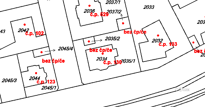 Ruzyně 130, Praha na parcele st. 2034 v KÚ Ruzyně, Katastrální mapa