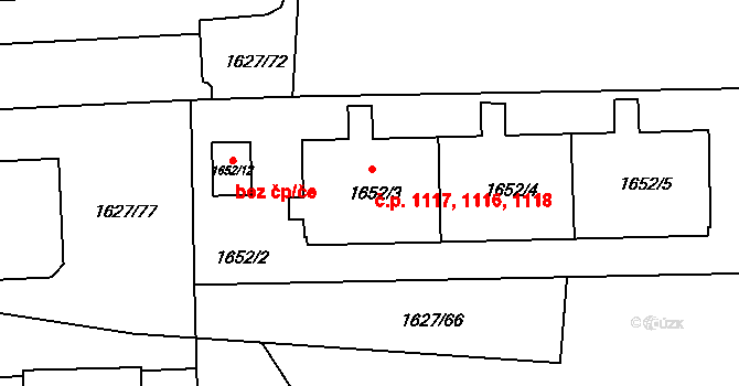 Suchdol 1116,1117,1118, Praha na parcele st. 1652/3 v KÚ Suchdol, Katastrální mapa