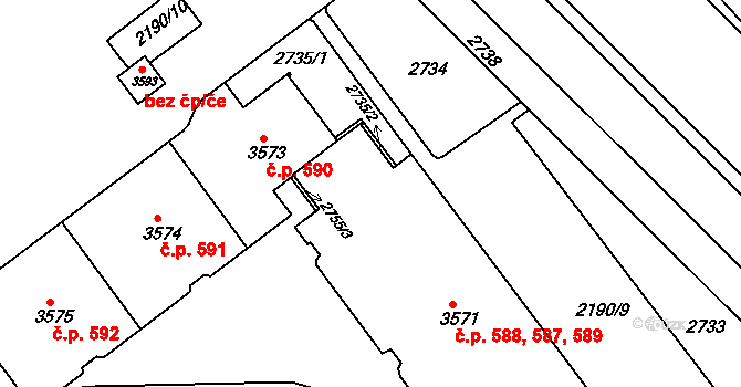 Střední Předměstí 587,588,589, Trutnov na parcele st. 3571 v KÚ Trutnov, Katastrální mapa