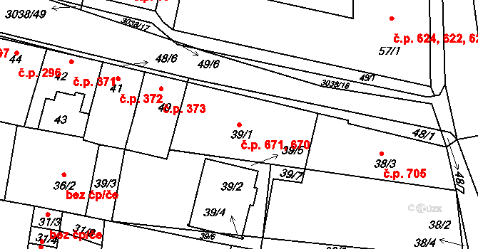 Sedlčany 670,671 na parcele st. 39/1 v KÚ Sedlčany, Katastrální mapa
