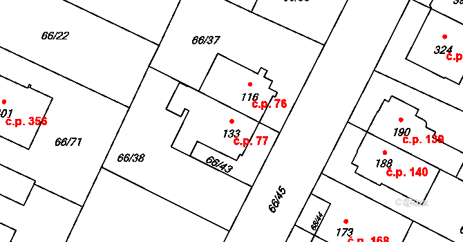 Lazce 77, Olomouc na parcele st. 133 v KÚ Lazce, Katastrální mapa