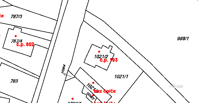 Rumburk 1 193, Rumburk na parcele st. 1021/2 v KÚ Rumburk, Katastrální mapa