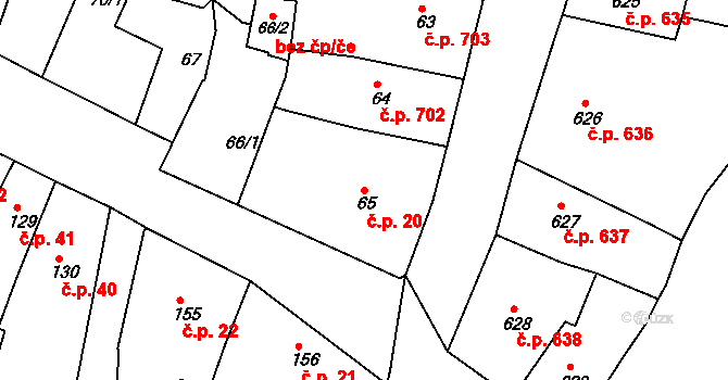 Česká Lípa 20 na parcele st. 65 v KÚ Česká Lípa, Katastrální mapa