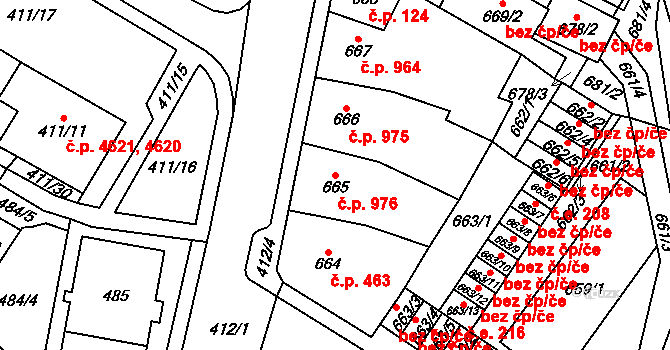 Chomutov 976 na parcele st. 665 v KÚ Chomutov I, Katastrální mapa