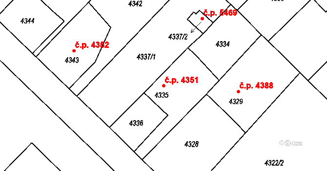 Chomutov 4351 na parcele st. 4335 v KÚ Chomutov II, Katastrální mapa