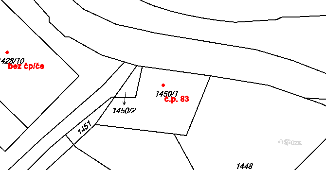 Liberec XI-Růžodol I 83, Liberec na parcele st. 1450/1 v KÚ Růžodol I, Katastrální mapa