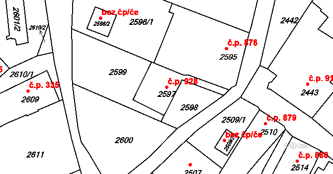 Rumburk 1 928, Rumburk na parcele st. 2597 v KÚ Rumburk, Katastrální mapa
