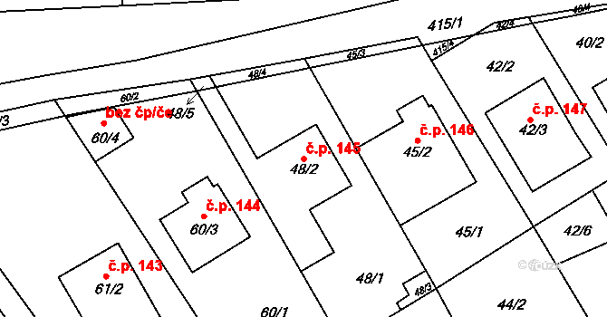 Kanice 145 na parcele st. 48/2 v KÚ Kanice, Katastrální mapa