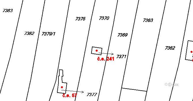 Střelice 241 na parcele st. 7371 v KÚ Střelice u Brna, Katastrální mapa