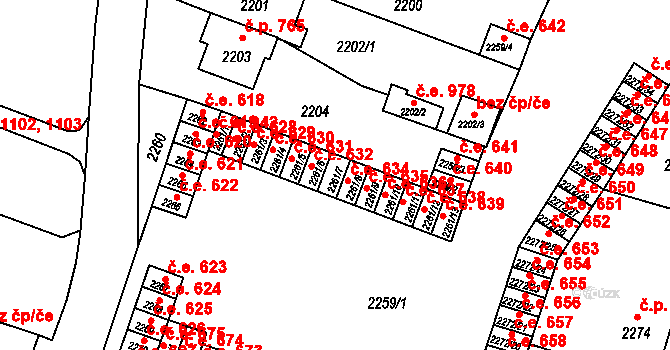Kuřim 633 na parcele st. 2261/7 v KÚ Kuřim, Katastrální mapa