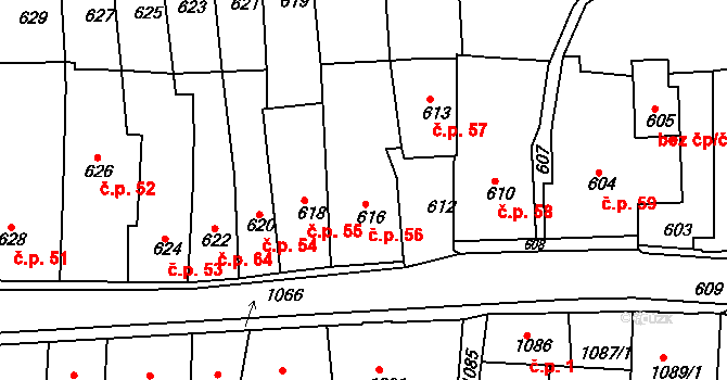Úštěk-České Předměstí 56, Úštěk na parcele st. 616 v KÚ Úštěk, Katastrální mapa