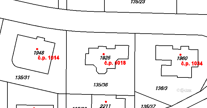 Podklášteří 1018, Třebíč na parcele st. 1925 v KÚ Podklášteří, Katastrální mapa
