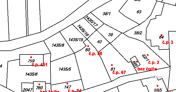 Louky 58, Zlín na parcele st. 60 v KÚ Louky nad Dřevnicí, Katastrální mapa