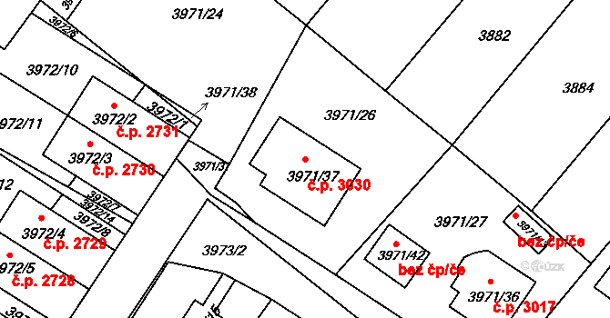 Česká Lípa 3030 na parcele st. 3971/37 v KÚ Česká Lípa, Katastrální mapa